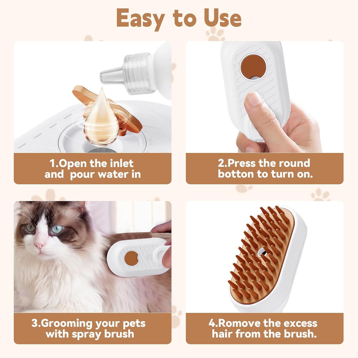 3-in-1 cat mist grooming brush for cats and dogs
