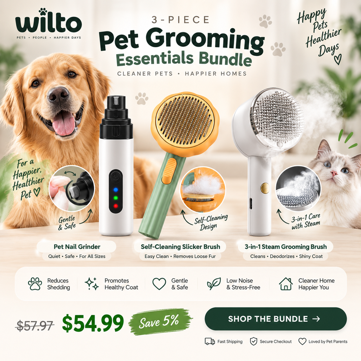 3-Piece Pet Grooming Essentials Bundle